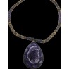 Collana con perle di occhio di tigre e pendente di ametista grezza