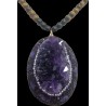 Collana con perle di occhio di tigre e pendente di ametista grezza