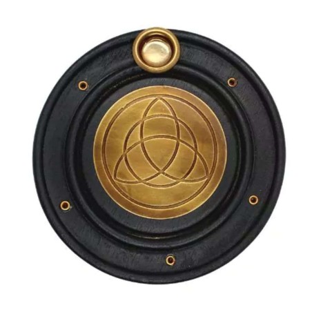 Bruciatore di incenso in legno di mango triquetra in ottone